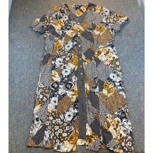 MSK Maxi Dress Patchwork Short Sleeve Floral Buttons Vneck Layered Black 32w